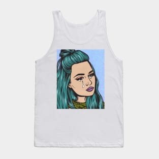 Teal Crying Comic Girl Tank Top